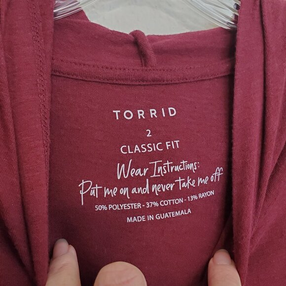 Torrid classic fit maroon long sleeve hooded tee - Picture 3 of 15